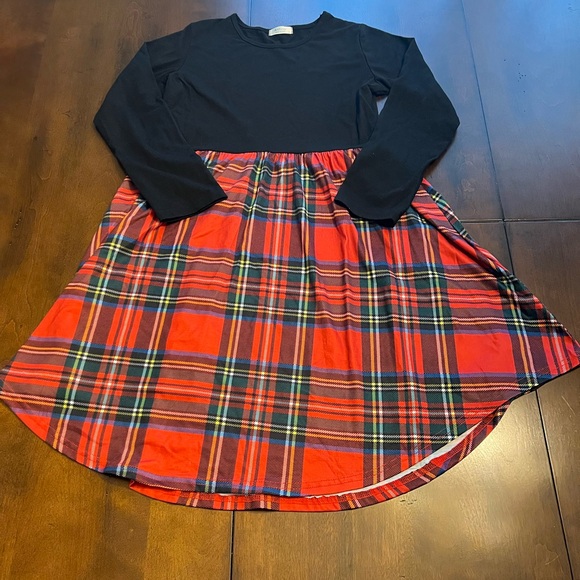 Girls Arshiner Black and Red Flannel Midi Dress - Picture 2 of 2